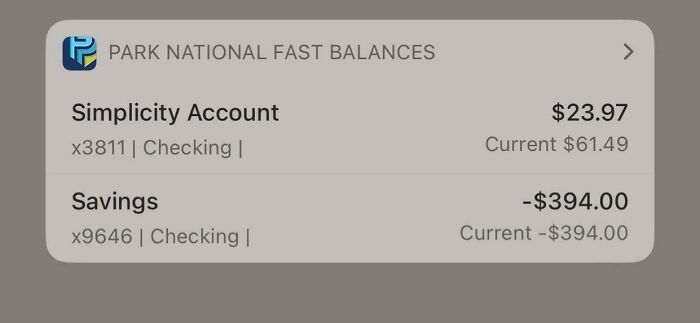 Bank balances showing $23.97 in Simplicity Account and negative $394 in Savings, illustrating a financial challenge boss scenario.