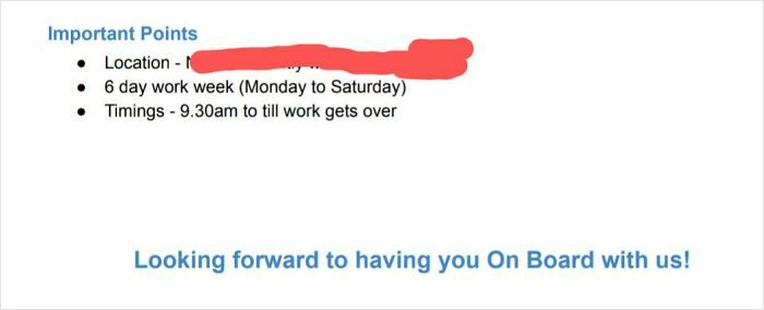 "Work schedule from 9:30am until completion, Monday to Saturday, causing frustration with infuriating bosses."