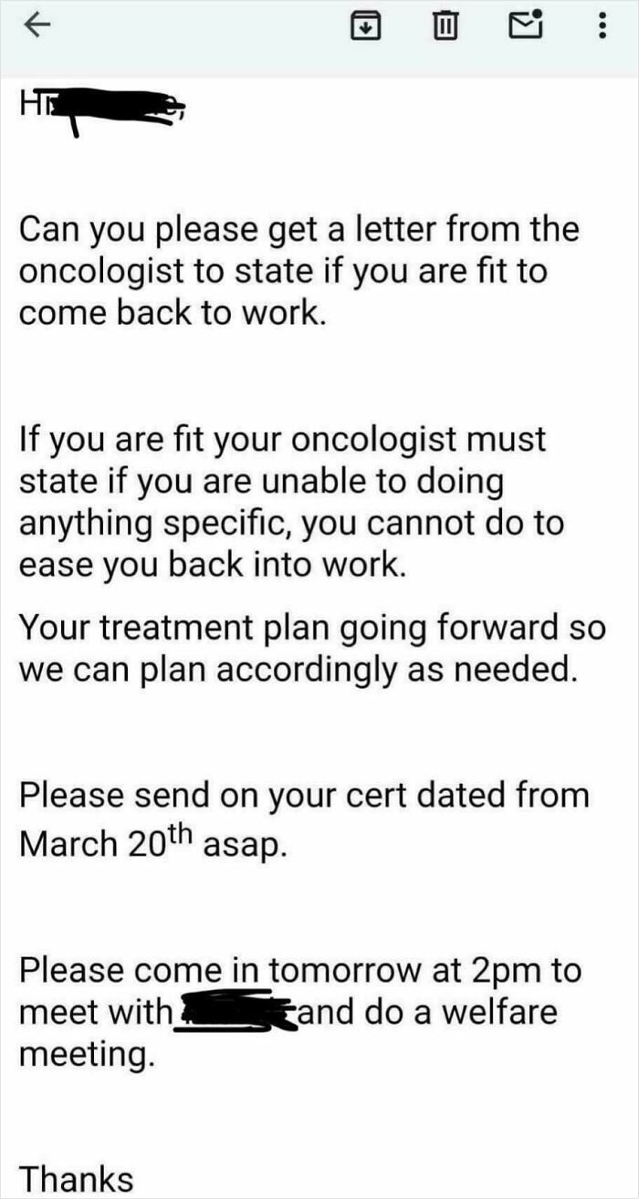Email from a boss requesting a doctor's note for work fitness, demonstrating infuriating superiors.