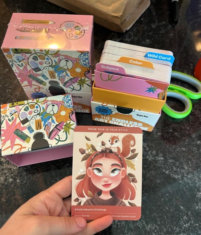 Art challenge cards with colorful boxes, ideal treats for your Easter basket.