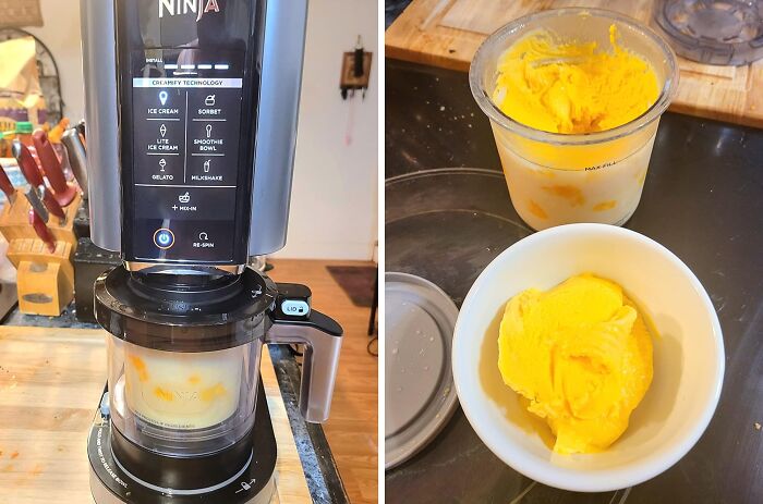Ninja ice cream maker with mango sorbet showing popular items Amazon's servers handle.