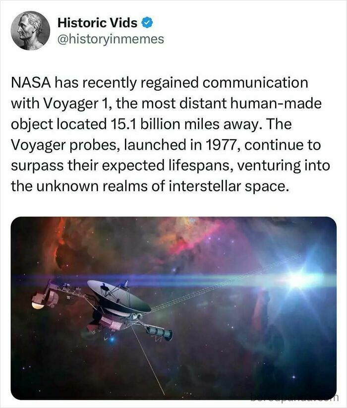 Voyager 1 in deep space emitting signals, illustrating interesting history of human space exploration and communication milestones.