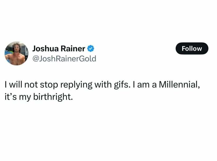 Millennial humor tweet about GIFs being a generational birthright.