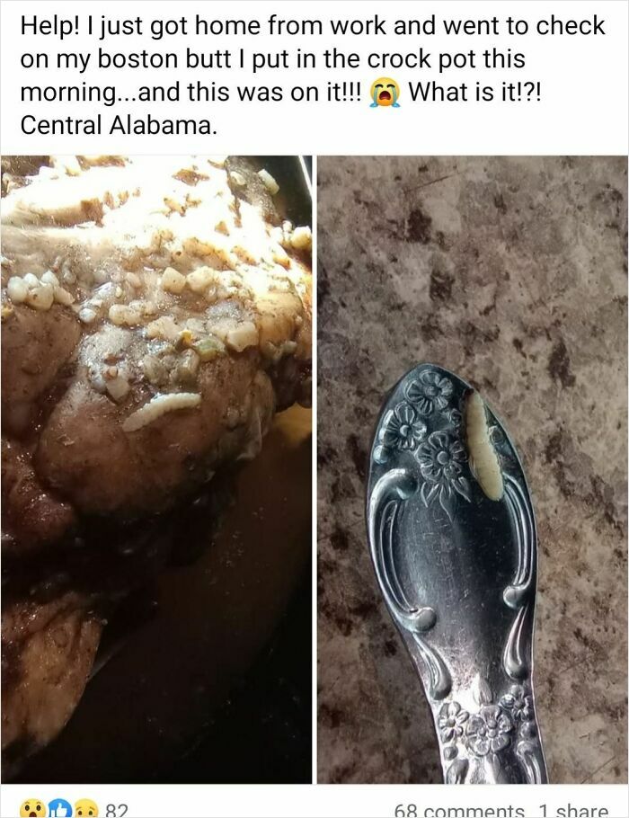 Crockpot dish with unexpected substance on meat and spoon, highlighting worst potluck dishes.