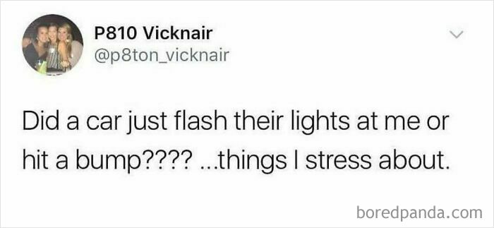 Funny meme about car lights causing stress, typical British humor.