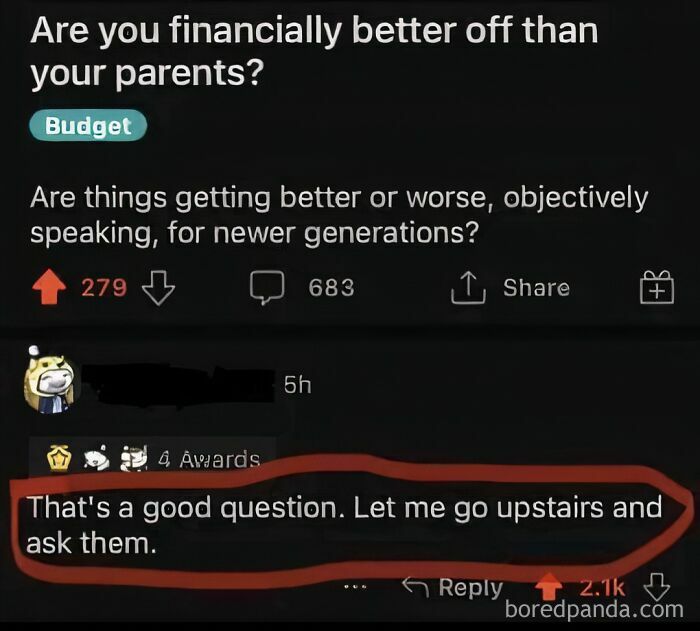 Funny and relatable meme about financial comparison between generations.