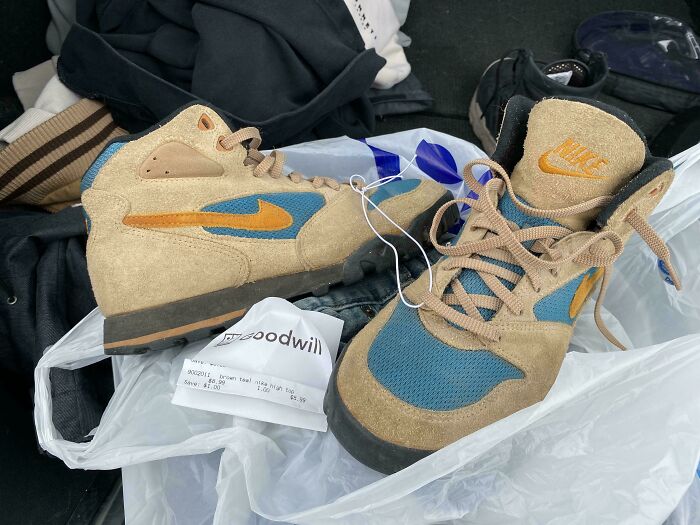 Vintage Nike high tops discovered at Goodwill, showcasing unique style and hidden gems appeal.