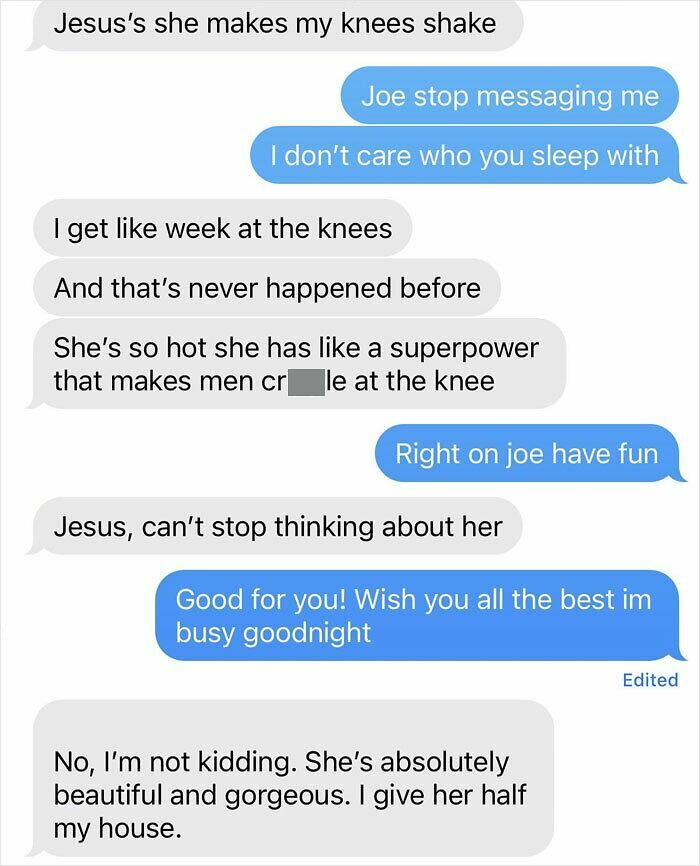Text conversation showing awkward exchange, highlighting why you don't talk to exes.