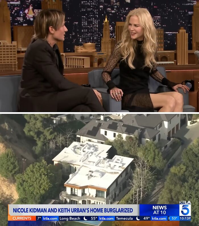 Aerial view of a celebrity home after a horrifying break-in, illustrating celebrity homes broken into incidents.