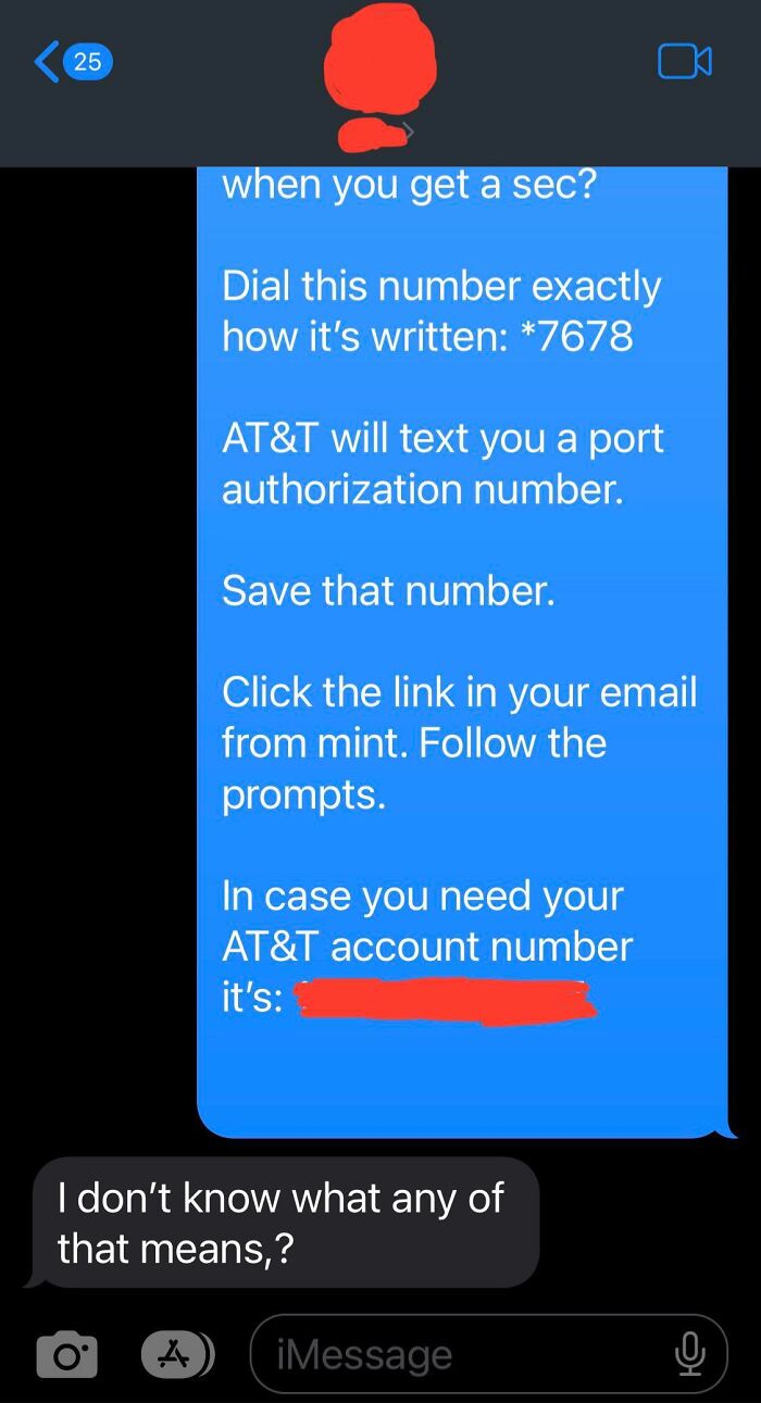 Confusing text exchange about account details, highlighting why you don't talk to exes.