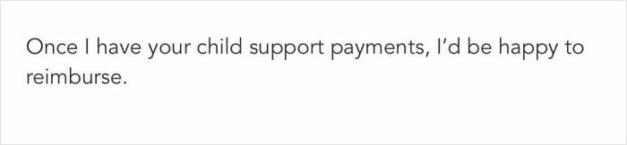 Text message discussing child support payment issues with an ex.