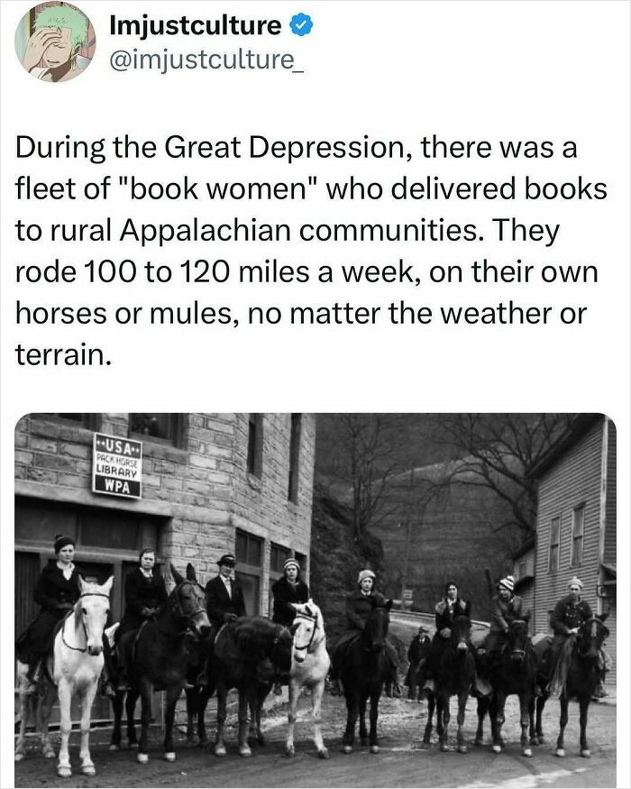 "Book women" on horses delivering books to Appalachia during Great Depression; a fact to share at Easter lunch.