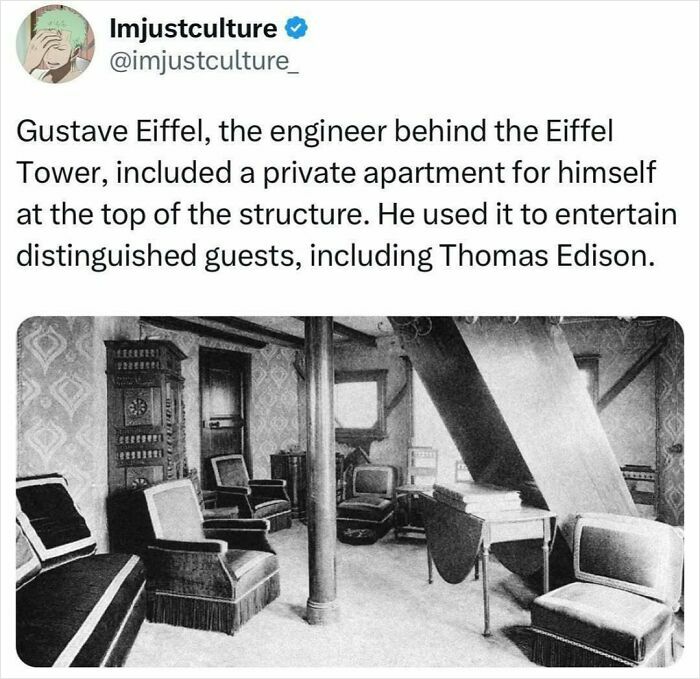 Gustave Eiffel's private apartment in the Eiffel Tower, used to entertain notable guests like Thomas Edison.