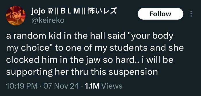 Tweet on "White People Twitter" about a student incident, mentioning support despite suspension.