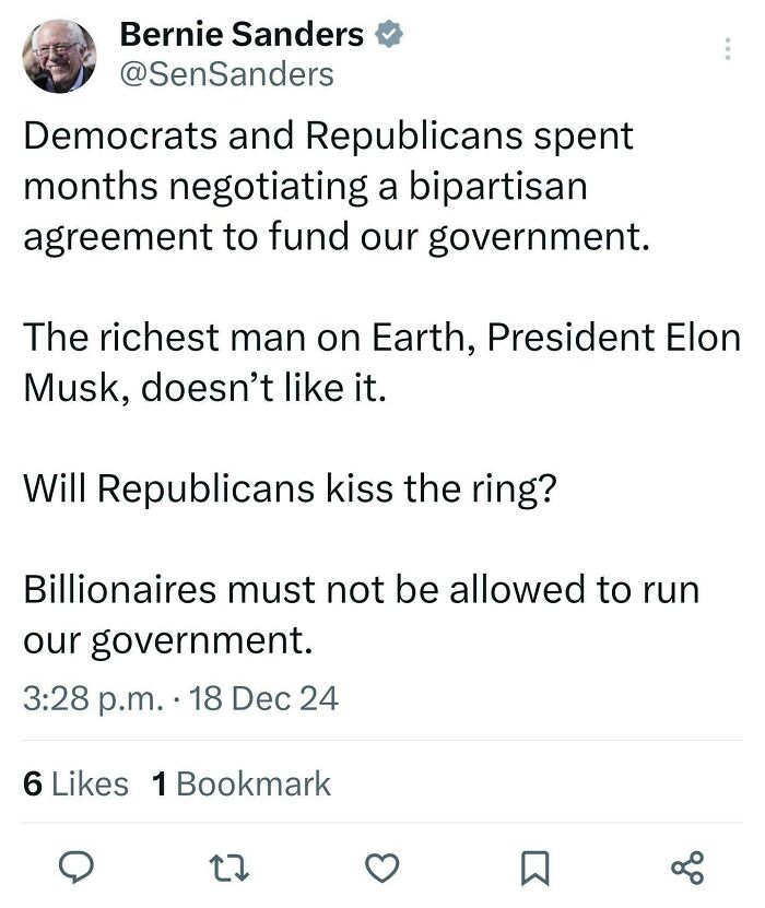 Tweet discussing bipartisan agreement and billionaire influence, highlighting chaos on White People Twitter.