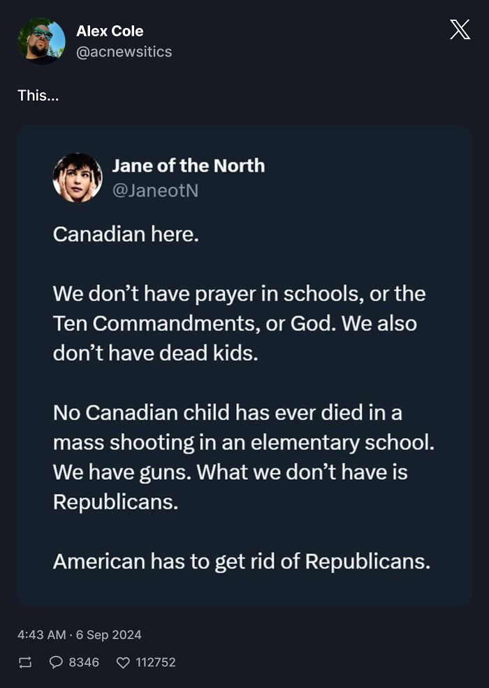 Text screenshot featuring a tweet by Jane discussing mass shootings and politics on "White People Twitter."