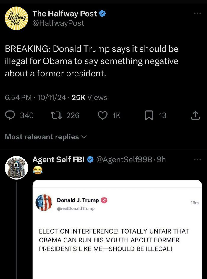 Twitter post with unfiltered thoughts expressing chaos about Obama's comments on Trump, sparking humor and debate.