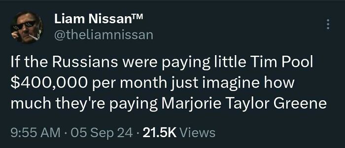 Tweet from Liam Nissan commenting humorously on payments, sparking reactions on White People Twitter.