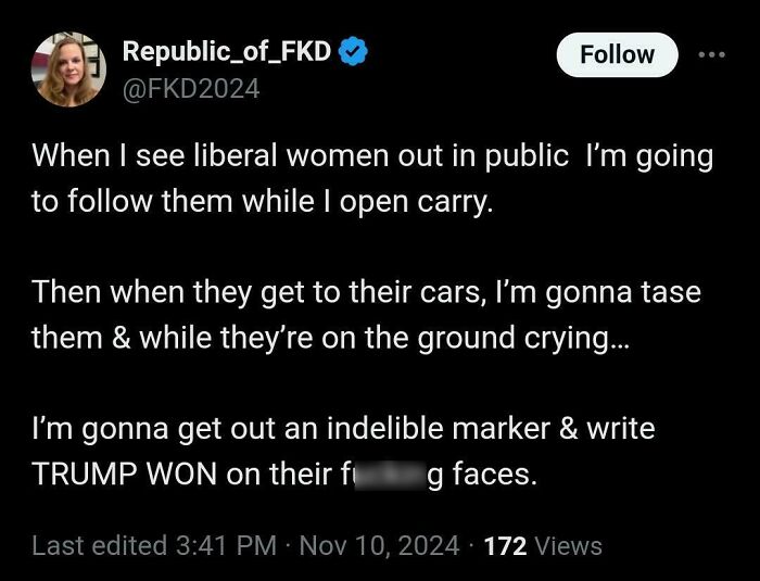 Twitter post from a user sharing controversial thoughts, reflecting chaotic online discourse.