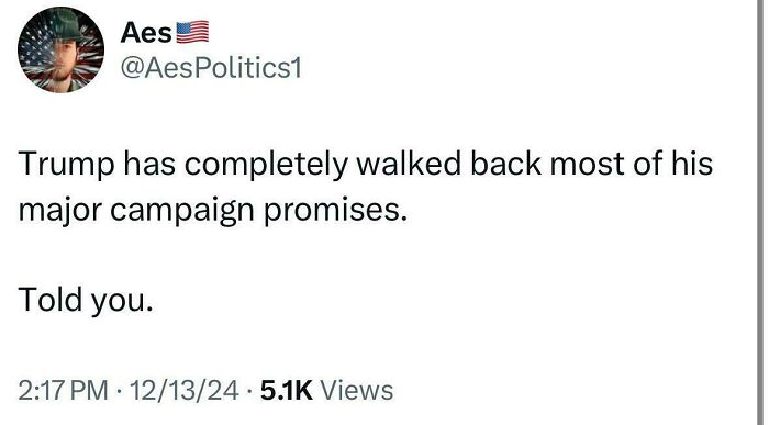 Tweet from White People Twitter about Trump retracting campaign promises, posted by user AesPolitics1.