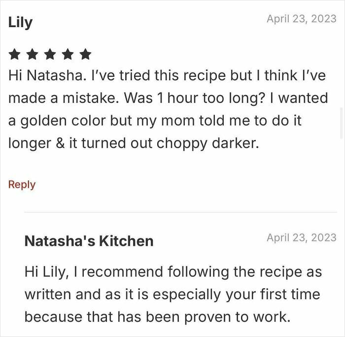 User review of a recipe gone wrong, with advice to follow it accurately next time.