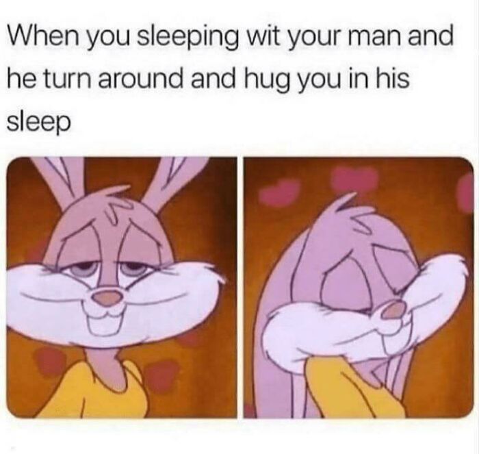 Animated bunny smiling with eyes closed, portraying contentment in a love-related meme.