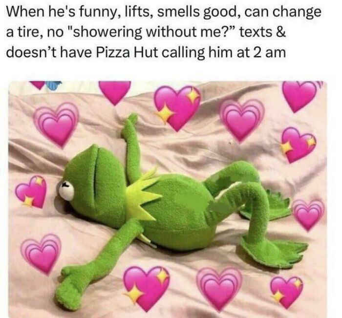 Kermit surrounded by pink heart emojis, illustrating love memes for significant others.