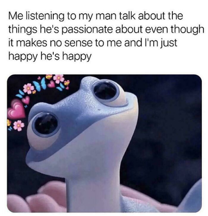 Cute lizard meme with hearts and flowers, capturing the theme of love and happiness for your significant other.