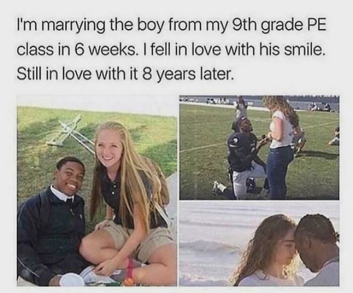 Couple sharing love story; images of them together over the years displaying affection and happiness.