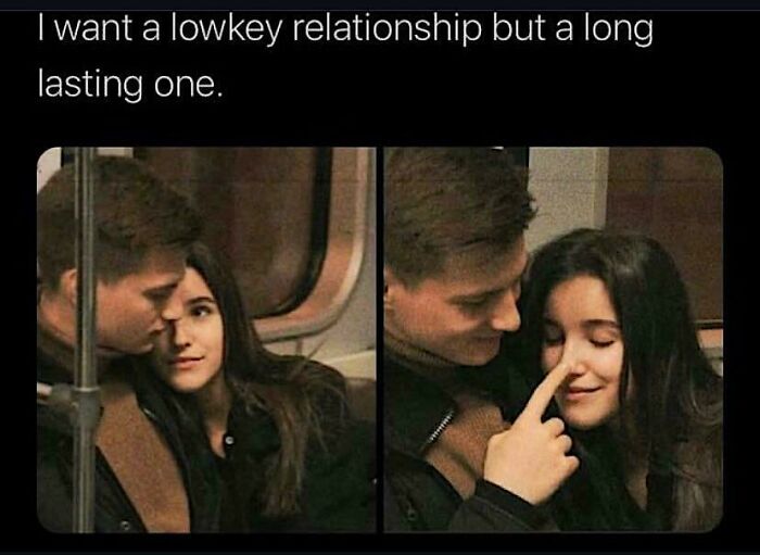 Couple sharing a sweet moment on subway, showcasing love in a cozy setting.