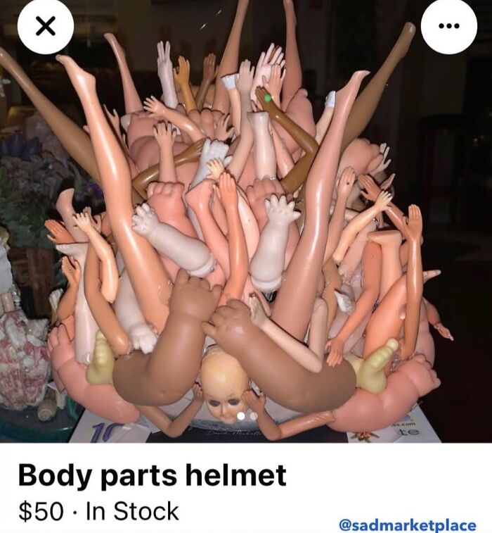 Facebook Marketplace listing of a helmet made from random plastic body parts.