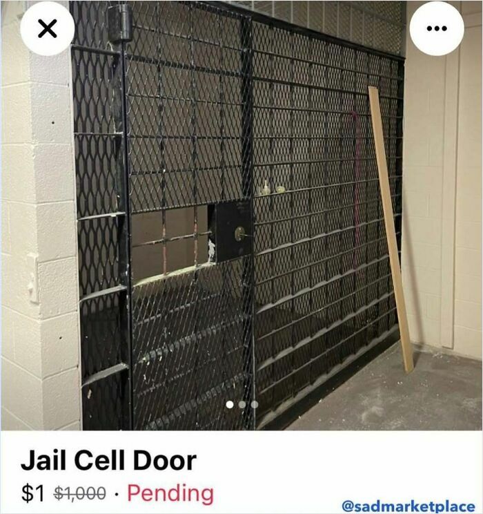 Jail cell door listed for $1 on Facebook Marketplace, pending sale.