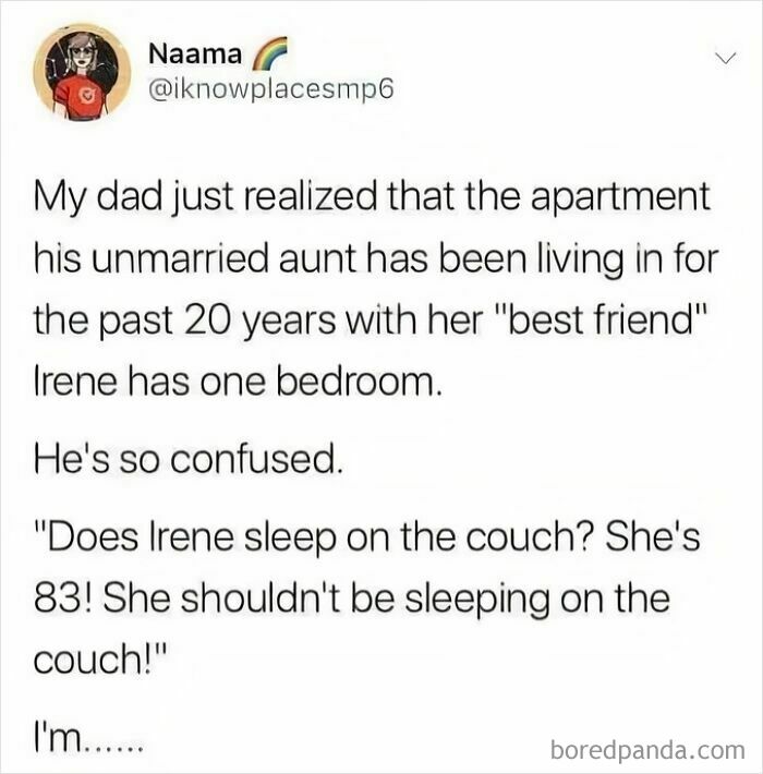 Confidently incorrect text about an aunt's living situation, highlighting a humorous misunderstanding.