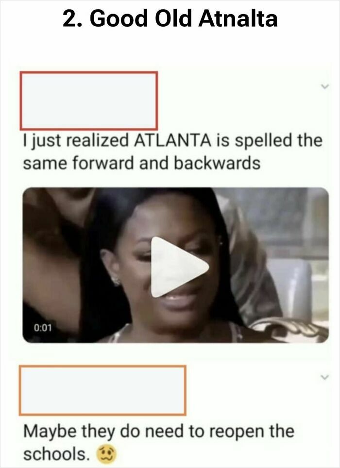 Confidently incorrect post claiming Atlanta is a palindrome, highlighting a humorous fail.