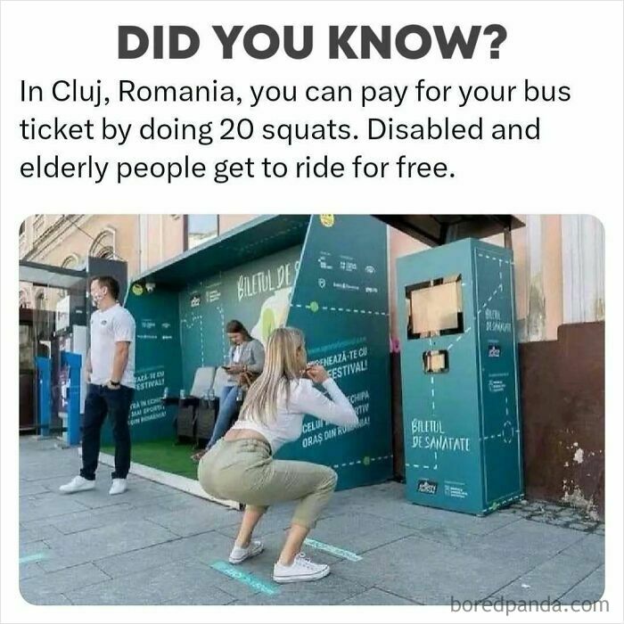 Woman squatting at a bus station in Cluj for ticket; sign of self-initiative in daily life activities.