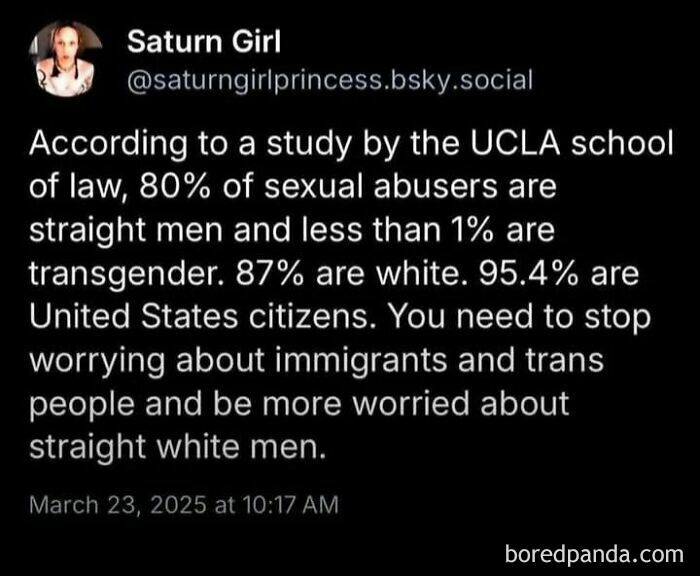 Text post criticizing capitalism with statistics on abusers and demographics.