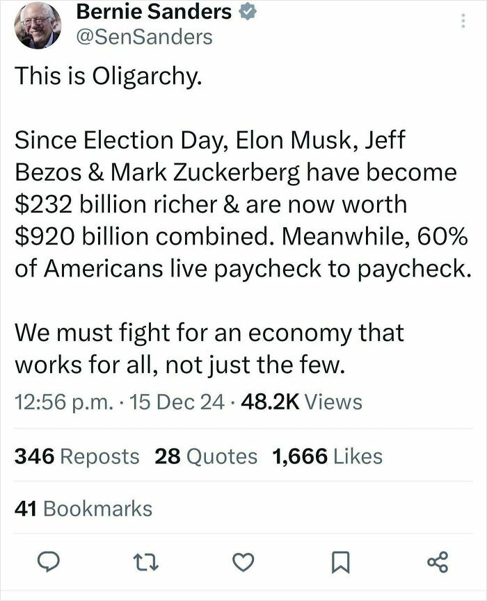 Tweet expressing unfiltered thoughts on wealth inequality, highlighting economic disparity in society.