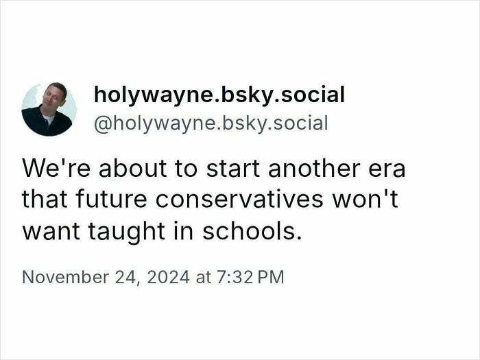 "White People Twitter post speculating on future educational controversies and conservative views."