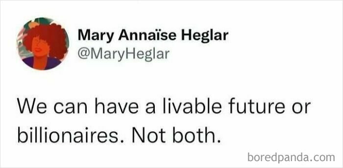 Tweet expressing discontent with capitalism, suggesting a choice between a livable future and billionaires.
