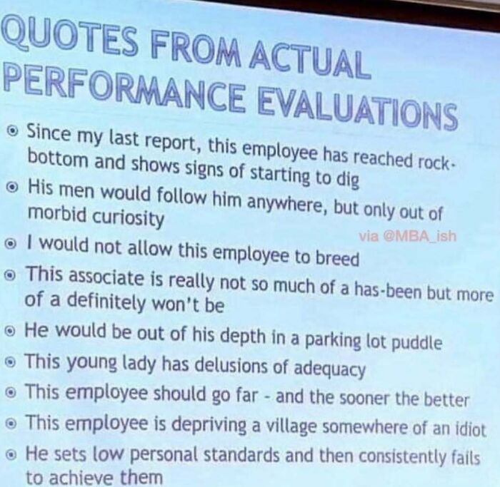 Performance evaluation quotes with relatable work memes humor, highlighting struggles to make it to Friday.