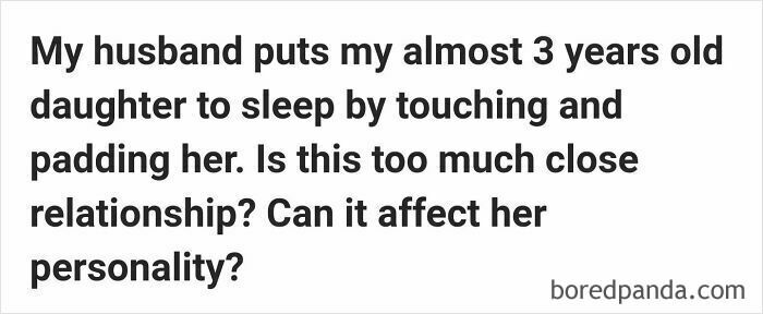 Alt text: A strange and unfortunate Quora question about a husband putting his 3-year-old daughter to sleep by touching her.