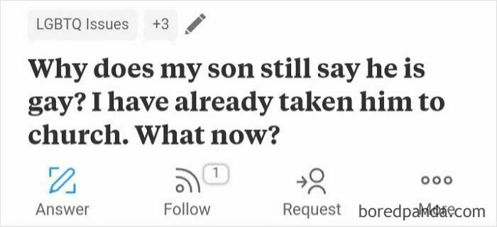 A strange Quora question about a parent confused over their son's s****l orientation despite church visits.