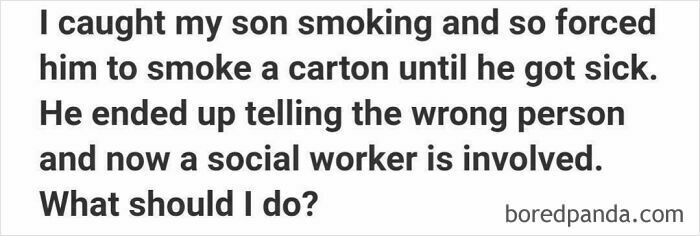 Text of a weird or unfortunate Quora question about forcing a son to smoke until sick, highlighting unusual or troubling inquiries.