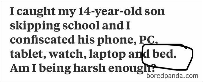 Screenshot of a weird or unfortunate Quora question about a parent confiscating multiple devices from their child for skipping school.