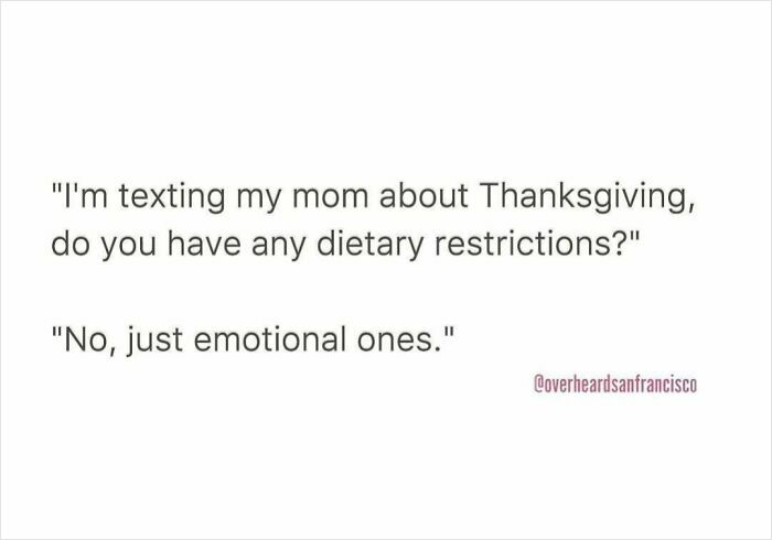 Text conversation with a funny emotional dietary restrictions joke from overheard conversations in the streets of LA.