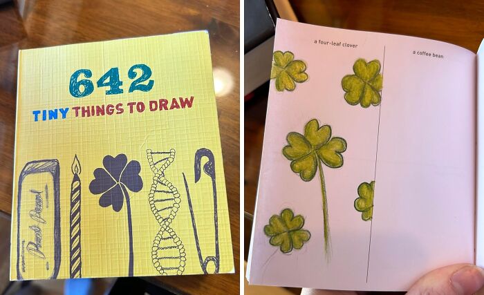 Drawing book with 642 tiny things to draw, featuring simple sketches that unleash your inner child creativity.
