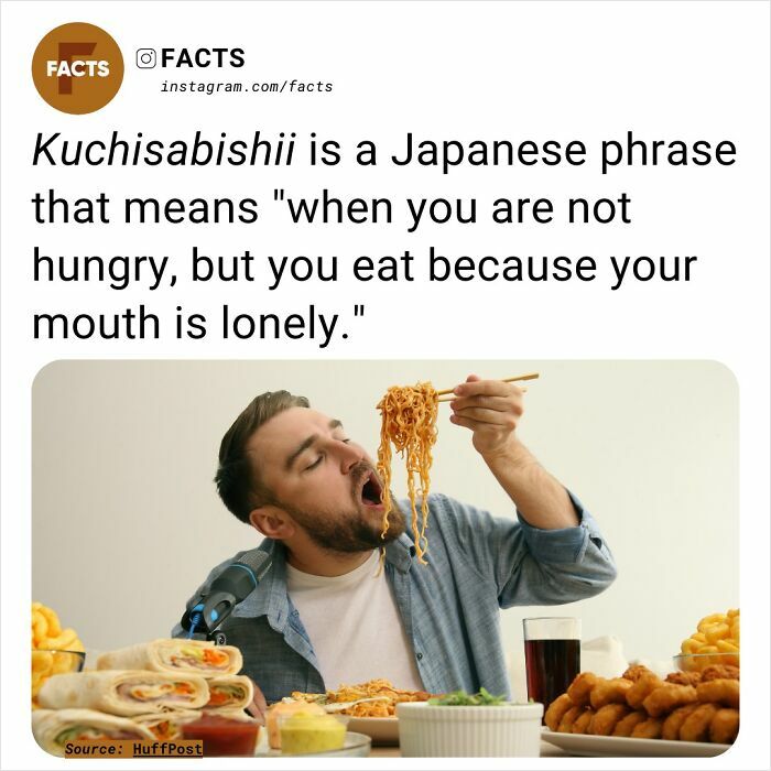 Man eating noodles, illustrating Kuchisabishii, a Japanese term for eating when not hungry, showcasing fascinating facts.