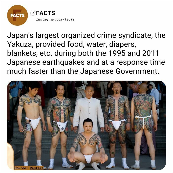 Men with tattoos pose in traditional attire, highlighting fascinating facts about Yakuza aid during Japanese earthquakes.
