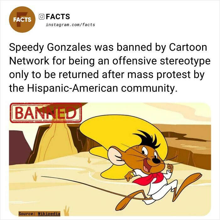 Image of Speedy Gonzales with the word "banned," referencing fascinating facts about cultural impact and controversy.