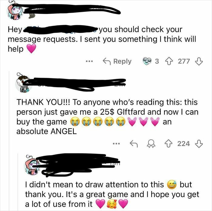 Screenshot of a pure and uplifting moment where a $25 gift card brightens someone's day with gratitude and kindness.